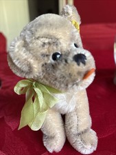 Steiff MOPSY PUG Dog 5 Mohair, Swivel Head Ribbon, Button And Flag