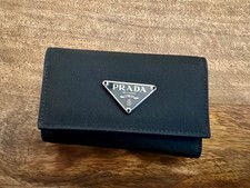Prada Milano Black Nylon Wallet / Key Case Triangle Logo Compact Designer Access