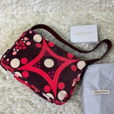 Emilio Pucci Handbag Velour Leather Multicolor Print Silver Hardware Dust Bag
