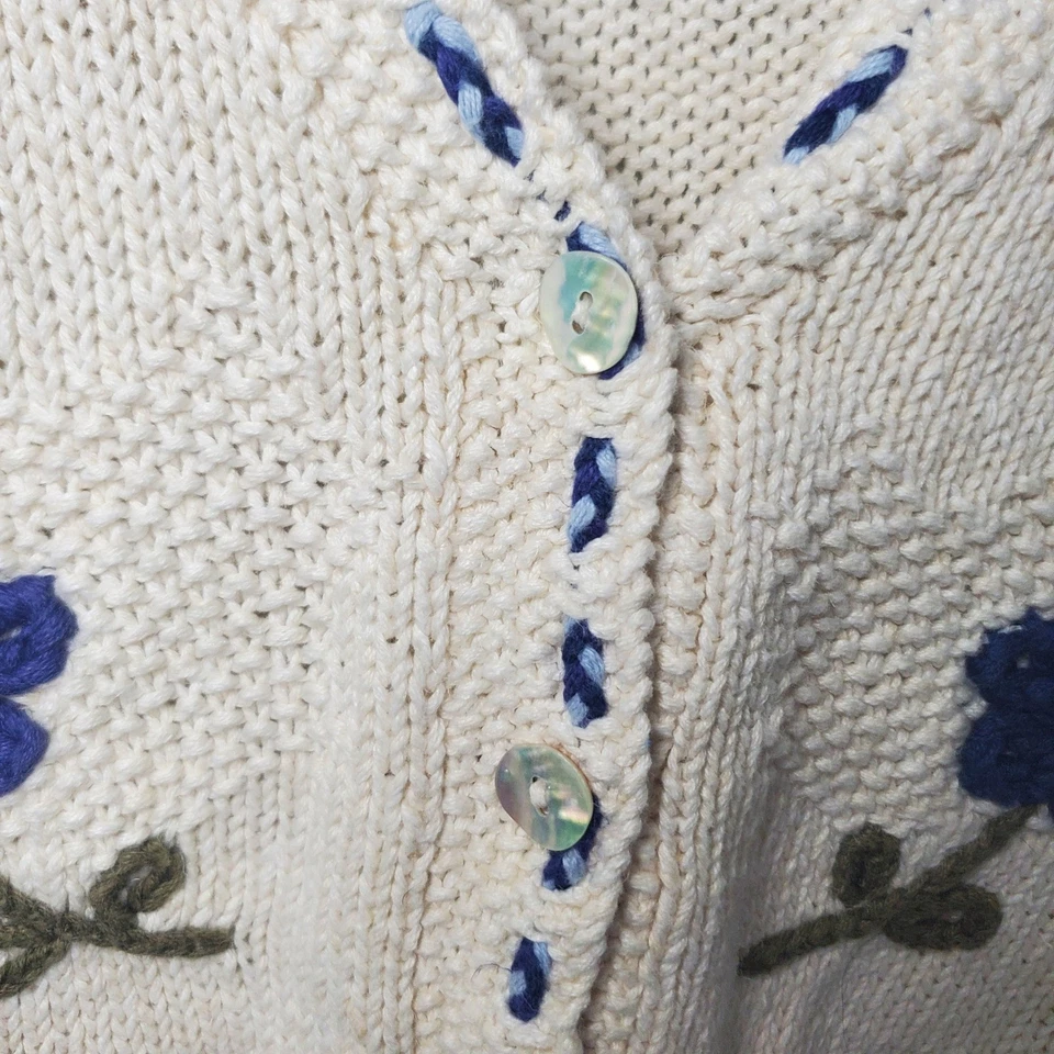 Talbots 手工针织霜花卉贴花开衫毛衣 L 码 Dainty Cottage — 第 3/4 张图片