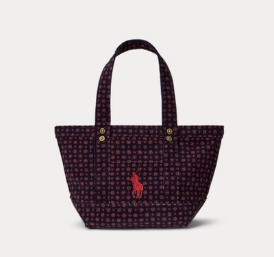 バッグ Polo Ralph Lauren Big Pony Corduroy 634 Polo Ralph Lauren Big Pony Corduroy Mini Tote Bag Newport Navy/Red