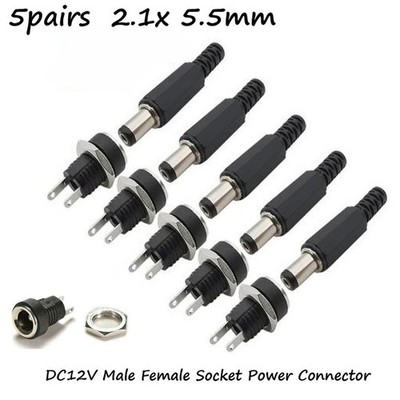 5 Paar DC 12V Stromanschluss Set - Stecker & Buchse 2,1x5,5mm Klinke
