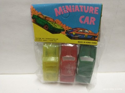 Vintage Miniature Car Plastic Hong Kong Unbranded 3 PK Original Pack NOS