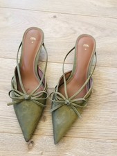 Zara khaki green kitten heel, slip on shoes sandals. Worn once inside. Size 6