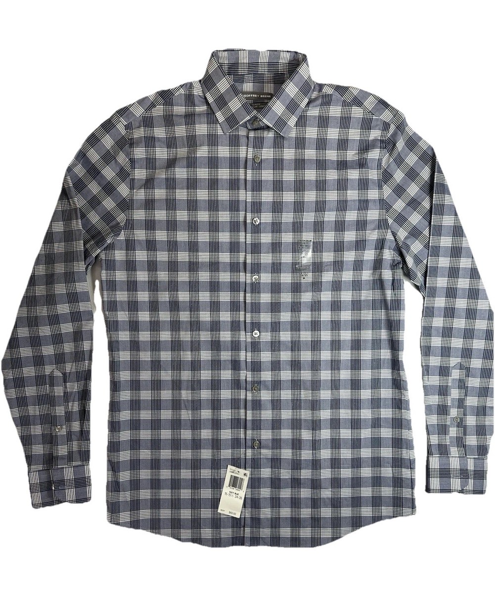 Mens Geoffrey Beene Long Sleeve Button Down Blue Plaid NWT Slim Fit Medium