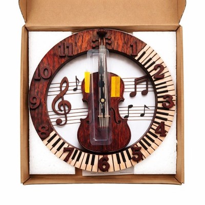 Violine Klavier Musik Wanduhr Holz Musikinstrument Uhr Deko