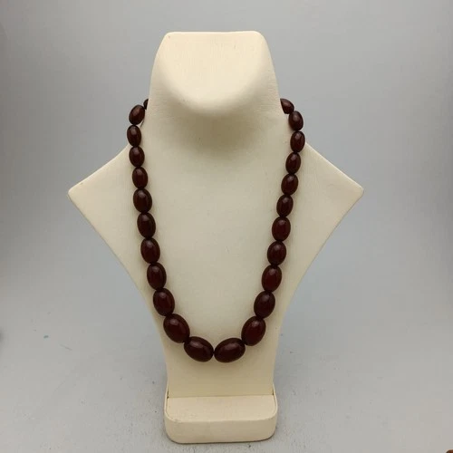 Cherry Amber Bakelite Faturan Bead Necklace Graduated Olive Translucent 50g VTG