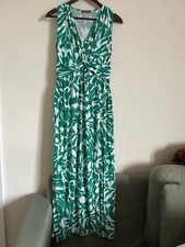 Mint Velvet Dress Size XS Stretch V Neck Green White Maxi Jersey Floaty VGC