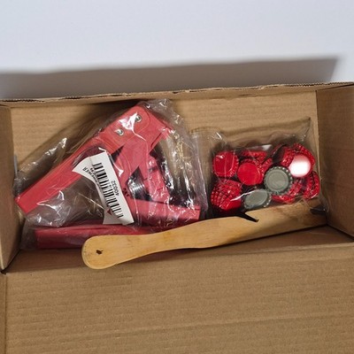 Home Brew Beer Bottle Capping Kit - Red Double Lever Capper, Caps & Paddle