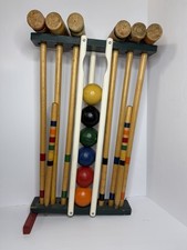Vintage 1970s 6 Player All Wood Croquet Set Complete with Stand
