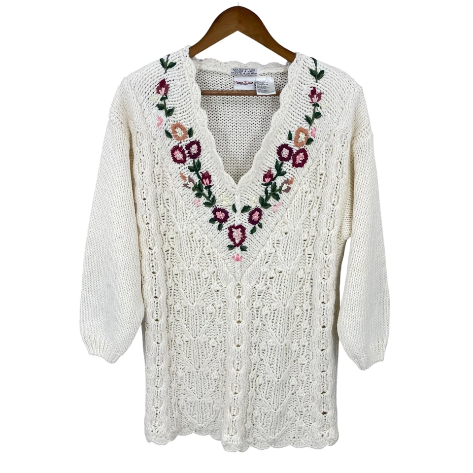 Suéter Cottage Vintage Mujer Talla L Coqueta Retro Vieira Tejido a Mano Floral Foto 3 de 4