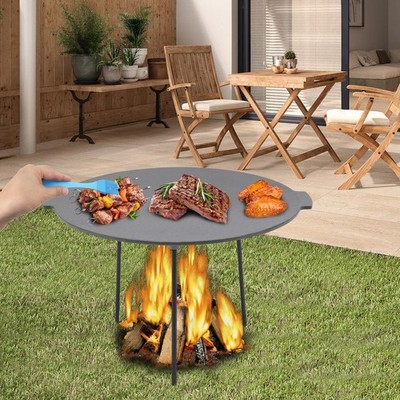 18''Campfire Grill Griddle, Cast Iron Grill Pan with Handles, 3 Removable Legs