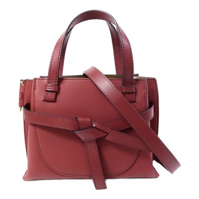 LOEWE GHW Gate Tote Bag 2 Way Shoulder Bag Calfskin Leather Red