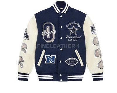 Men's Bomber American Football Varsity Style Wool & Real Leather Sleeves Jacket