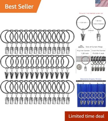Versatile 40 Piece Silver Drapery Ring Clips | 1.26'' Diameter | Elegant & Strong