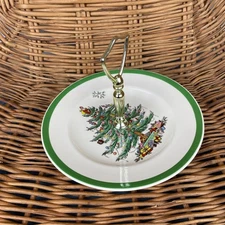 SPODE Christmas Tree Tid Bit Plate with Center Handle Cookie Plate