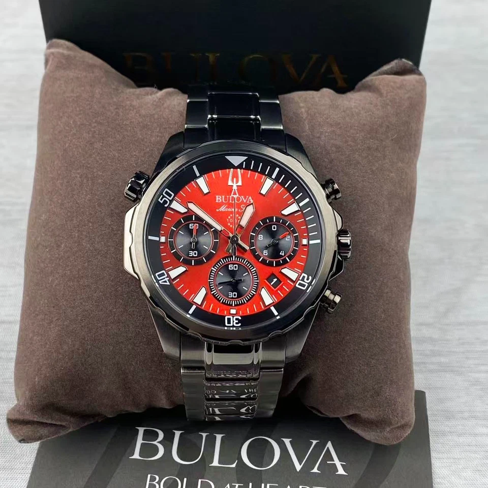 New Bulova Marine Star Men's Quartz Watch Red Dial Chronograph 98B350 43mm - Image 2 of 4