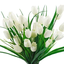 6 Bundles Tulips Artificial Flowers,30 Heads Outdoor Artificial Tulip Faux Pl...