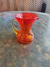 Rainbow Art Glass Hand Blown Crackle Pitcher – Ruby Red & Amber – Huntington WV