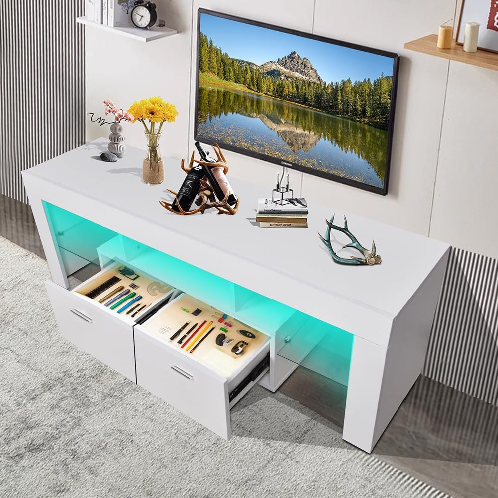 Stylish Mid Century Modern LED TV Stand for 50-75 Inch TVs with Storage