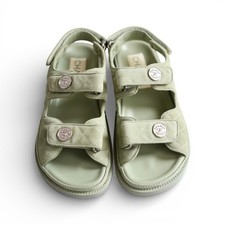 Chanel DAD SANDALS Green SUEDE LEATHER SANDAL Size 37 BNIB