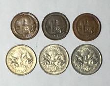 Lot 6 Coin Australia 1 cent 1974 1976 1980 5 cents 1973 1980 1982