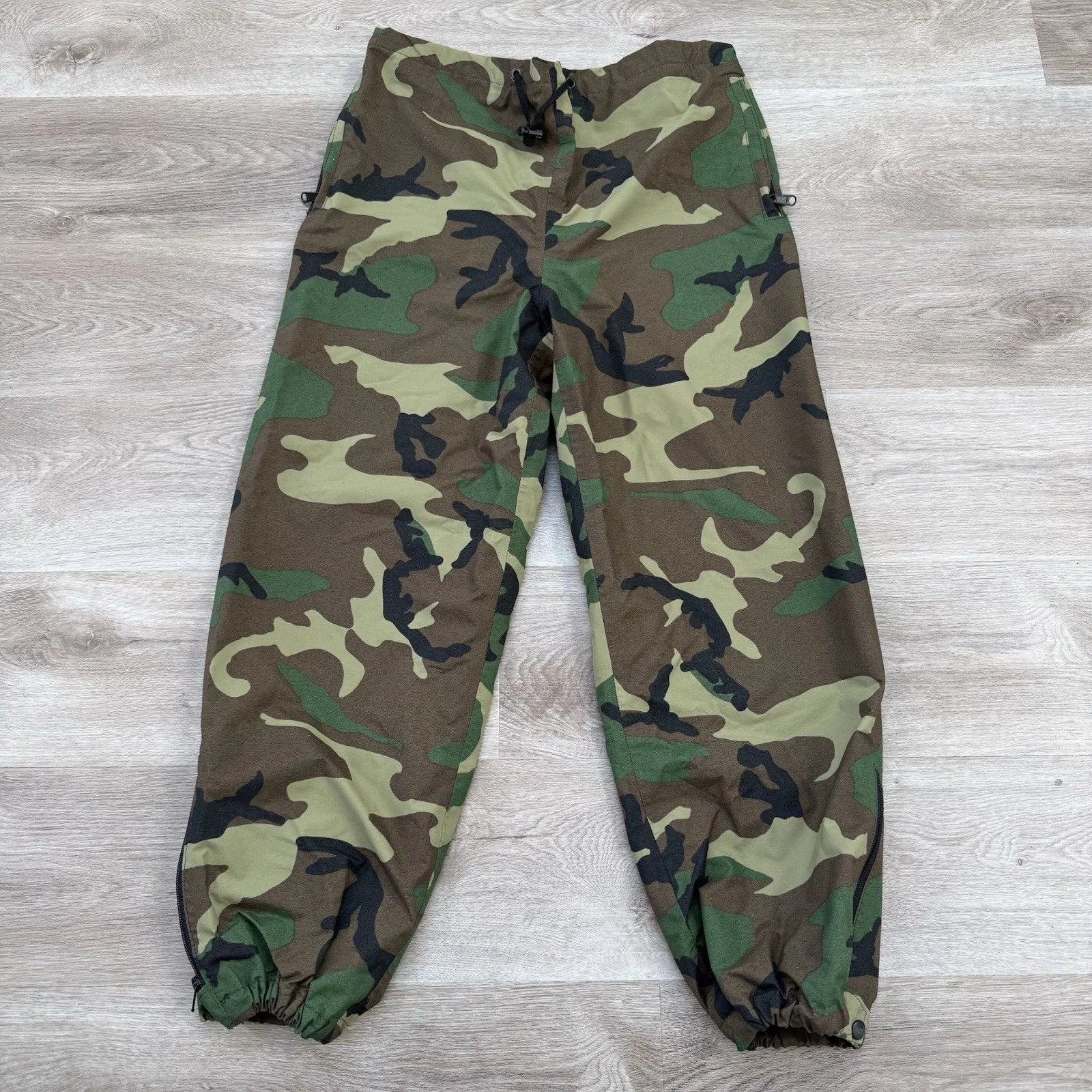 Log House Rain Pants Mens Size M Woodland Camo Best Defense Gore Tex Made USA