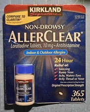 AllerClear, Loratadine 10mg. Antihistamine Non-Drowsy, Kirkland 365 Tablets