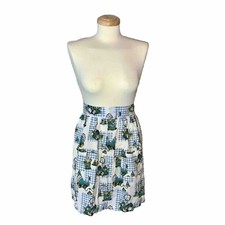 VTG 60s Handmade Half Apron w Pockets Chickens Scales Clock Print Cottagecore