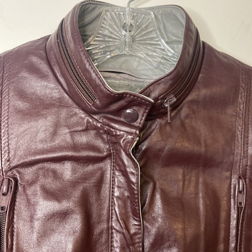 Vintage Bermans Leder Bomber Motorrad Jacke Damengröße 16 burgunderrot herausnehmbares Futter - Bild 6 von 22