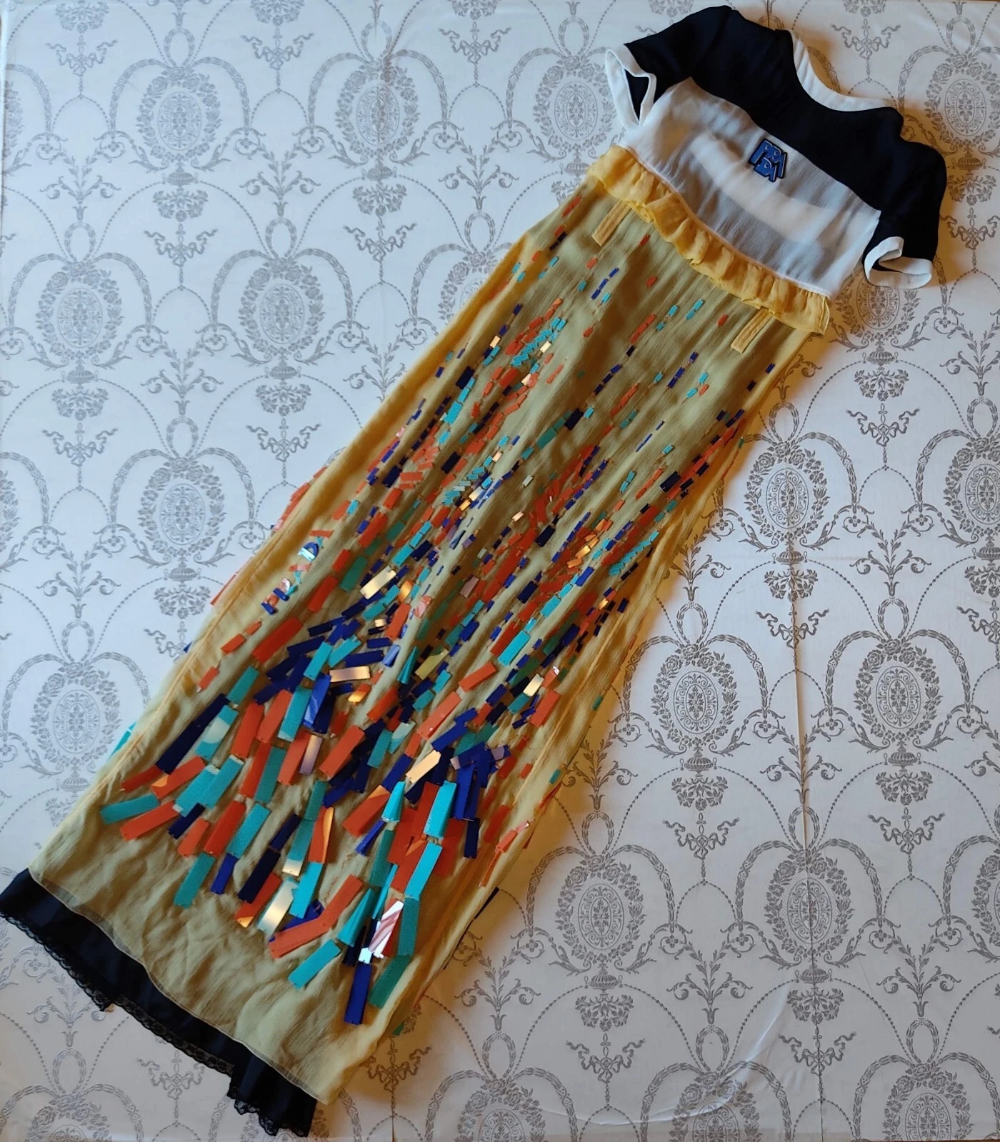 Abito lungo Prada taglia S 38 giallo navy nuovo con etichetta