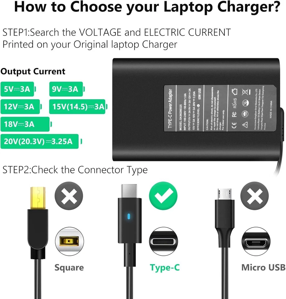 65W USB-C PD Adapter Laptop Charger Dell, Apple, HP Hewlett Packard Chromebook - Image 3 of 4