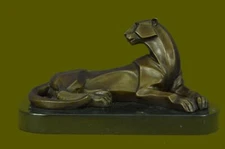 Large Lion Sculpture Bronze Patina,Art Deco Mantle,Table Desk Singed H. Moore NR