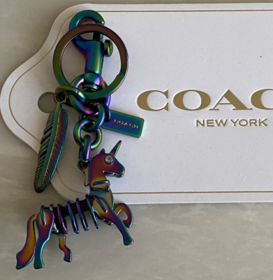 COACH UNICORN FEATHER RAINBOW OIL SLICK HOLOGRAM BAG CHARM KEY