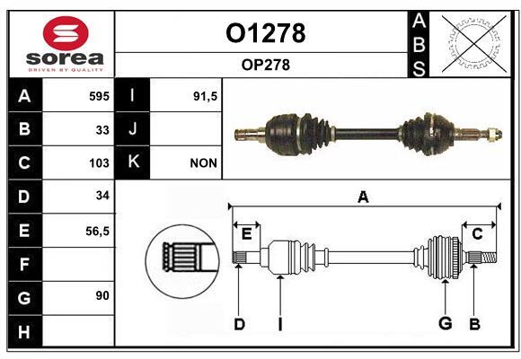 Arbre de transmission SNRA O1278 en acier renforcé pour train avant automobile