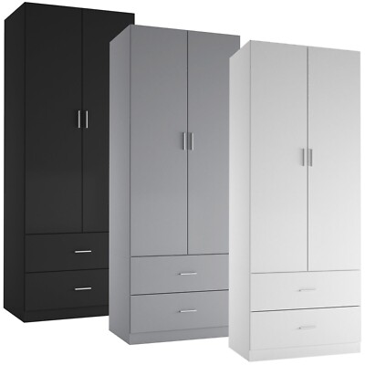 Doppeltürenschrank mit 2 Schubladen Schrank Kleideraufbewahrungslösung Hängeleiste