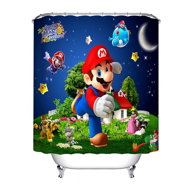 Super Mario Shower Curtain Waterproof Bath Curtains with 12 Hooks