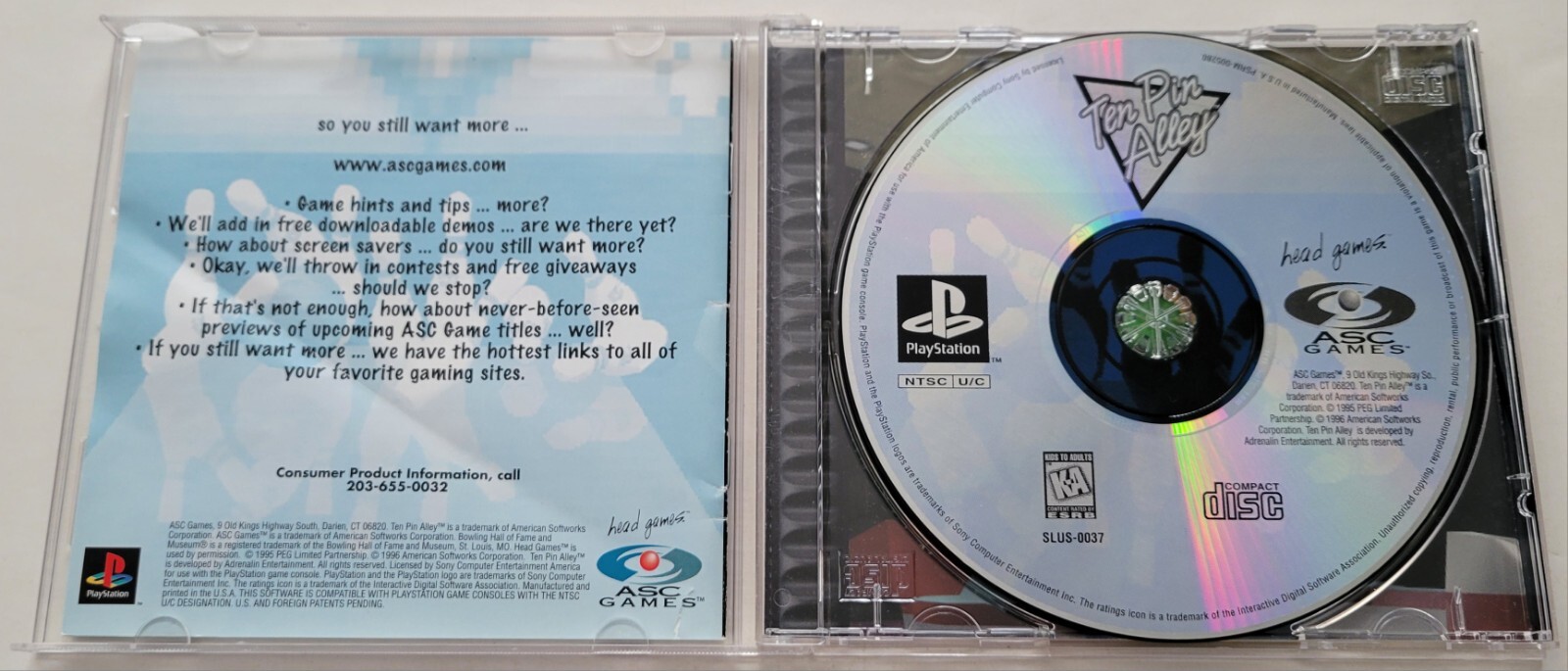 Ten Pin Alley (PlayStation 1, 1996) Complete CIB Bowling ASC Games Near Mint!