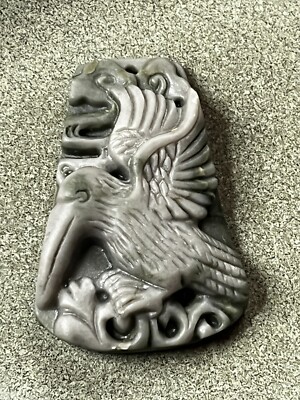 Nicely Carved Light Gray Flying Bird & Green Stone Pendant or Other Use   1.75 i
