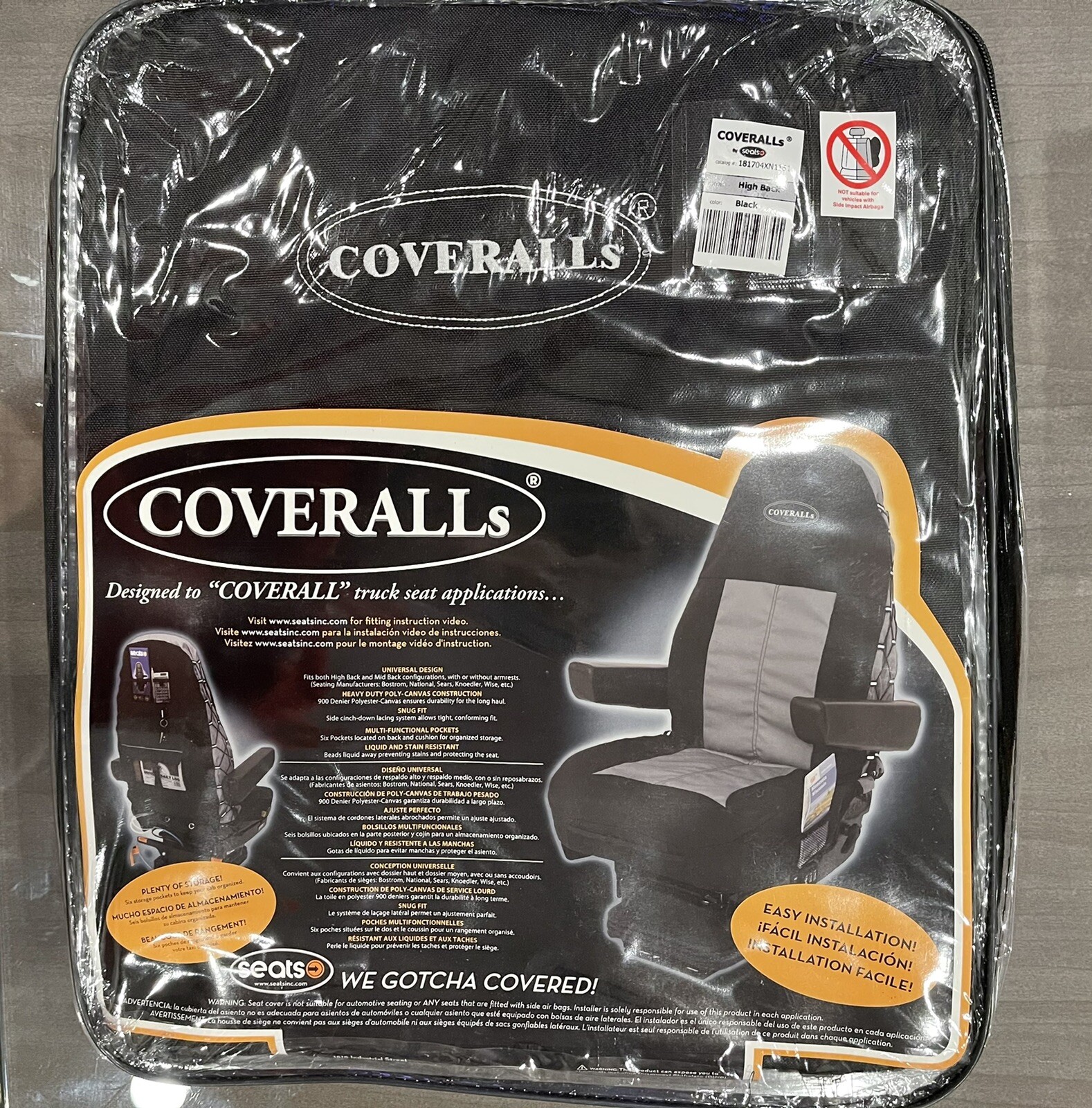 COVERALLS Truck SEAT COVER HIBACKBLACK Model BLACK N1 181704X mart