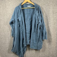Bryn Walker Lagenlook Linen Jacket Womens Plus 2x Blue Open Front