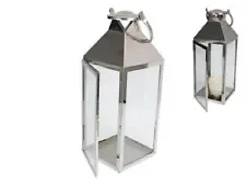 NEW 39cm Rectangle Silver Lantern Candle Holder With It's Own Door,FREE POSTAGE - image 1 of 1