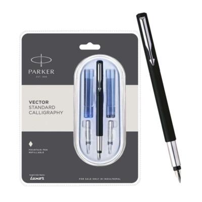 Parker Vector Standard Black CT Calligraphy Fountain Pen (Fine, Medium & Broad)
