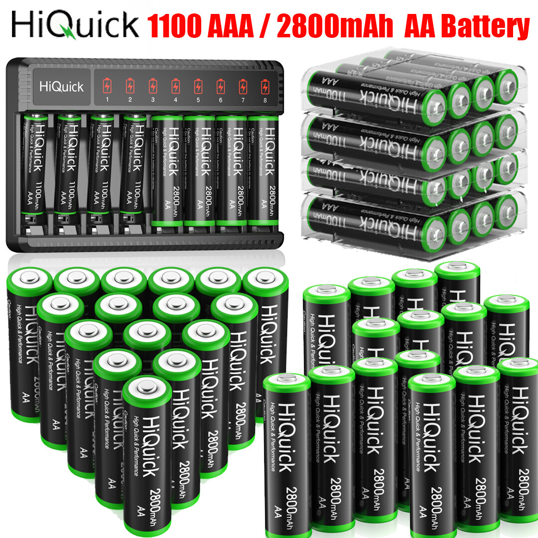 Hiquick AAA AA Rechargeable Batteries 1100/2800mAh 1.2V / 8 Slots Charger Lot-image