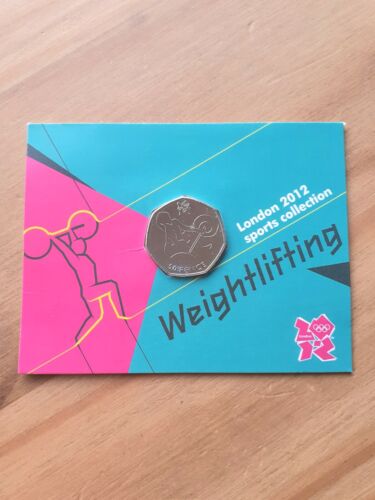 2012 London Olympic WEIGHTLIFTING 50p Coin Certified Uncirculated In Sealed Card - Picture 1 of 2