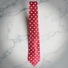 Bass Men  s Tie   Red with White Stars   Patriotic 4th of July Style Necktie