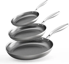COOKER KING Non-toxic Frying Pans Set of 3 8+10+12 Inch, Stainless Steel 