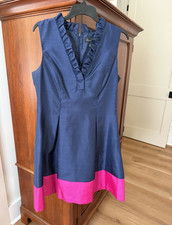 Jessica Howard Colorblock A-Line Dress Blue/Pink Ruffle V-Neck Sleeveless 10