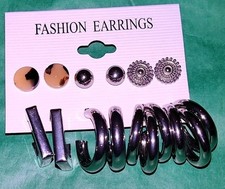 Mixed Set of Fashion Earrings Hoops, Studs Statement Styles 6 Pairs