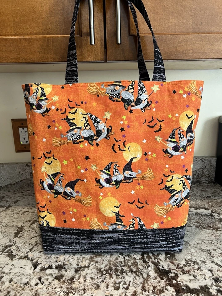 Custom Halloween Gnome Witches Large cotton machine washable reusable tote bag - Image 2 of 4